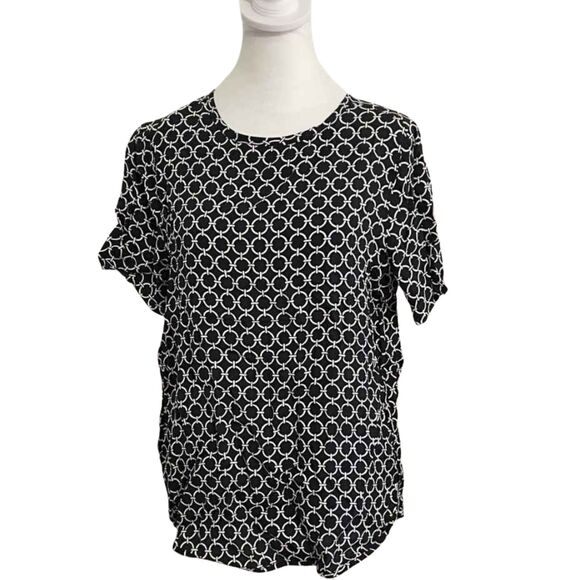 Michael Kors Black White Chain Print Blouse Top Small Zip Back - Picture 2 of 9